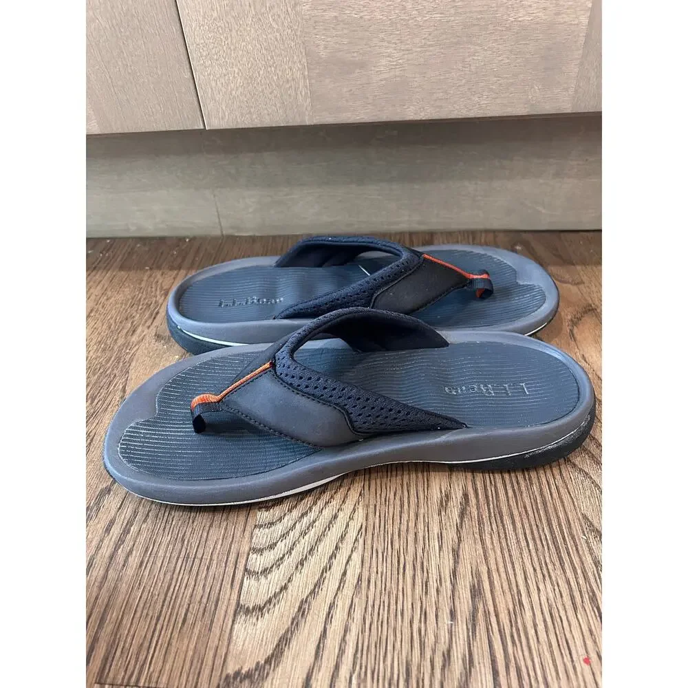 LL Bean Swift River Sport Flip Flop Sandals Charcoal Gray Orange Men Sz 8 Sporty